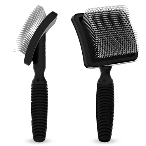 Kenchii Long Pin Slicker Brush for Dogs (Poodles, Doodles, Goldendoodles, Labradoodles), Professional Grooming Brush for Detangling, Fluffing & Dematting, Non-Slip Comfort Handle (Black) - color: Black