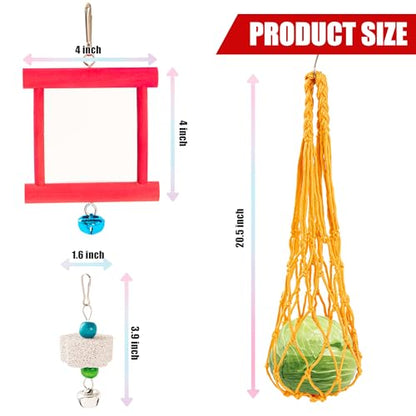 RLRICH 6 PCS Chicken Toys for Coop, Hanging Swing Mirror with Bells Chicken Vegetable Cabbage Feeder for Hens Goose Duck, Chick Beak Grinding Calcium Stone Chewing Toy Chicken Coop Accessories