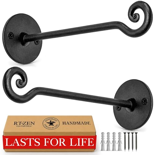 RTZEN Plant Hangers Outdoor or Indoor - Wrought Iron Metal Hanger Indoor Hook - Heavy Duty Wall Bracket Hooks for Hanging Plants Baskets Lanterns Bird Feeders - 2 Pack (Black Swirl Hooks 7.5") - size: 7.5 Inch, style: Swirl Hooks