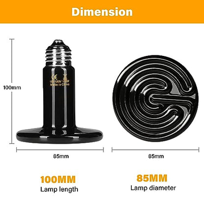 HealSmart Reptile Heat Lamp 150W 2-Pack Ceramic Heat Emitter, No Light Emitting Heat Bulbs for Amphibian Pet Brooder Coop Incubating Chicken, Lizard Bearded Dragon Turtle Snake Terrarium - size: 150 Watts, style: D-85mm (3.35") *2 Pcs