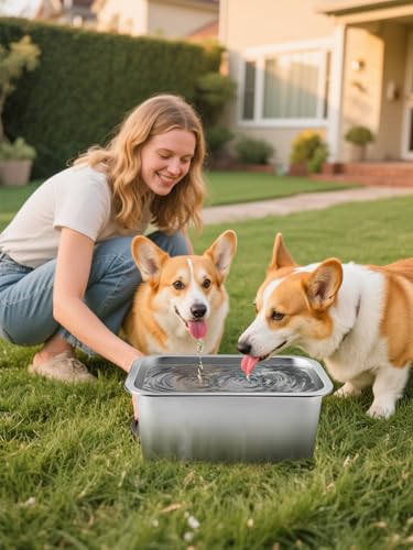 2 Gallons Large Dog Bowls - Durable Food Grade Stainless Steel Dog Water and Food Bowl No Spilling, High Capacity for Medium Large Breed Dogs Indoor Outdoor - size: 2 Gal