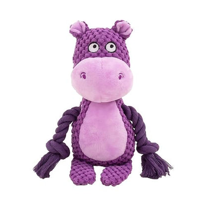 Plush Hippo Dog Toy with Rope Arms, Squeaky Interactive Pet Toy, Purple, for Small & Medium Dogs - color: Purple