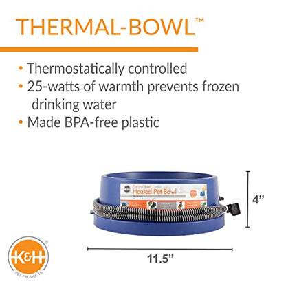 K&H Pet Products Thermal-Bowl Outdoor Heated Cat & Dog Water Bowl Blue 96 Ounces