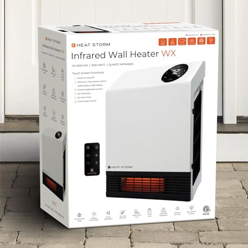 Heat Storm Deluxe Space 1000 Watt Infrared Wall Mount Electric Heater, White - color: White