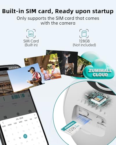 ZUMIMALL 4G LTE Cellular Security Camera, No WiFi Outdoor Camera Wireless, Solar Powered Off Grid Cameras, 360° Live View, 2K Color Night Vision, PIR Motion Sensor, 2 Way Talk, Built in SIM Card - color: White - 4G LTE Solar Cam