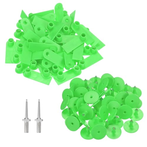 M METERXITY 50-Pack Sheep Ear Tags, Plastic Blank Livestock Tags with 2 Ear Label Needles for Cows/Sheep/Cattle/Pig, Farm Animal Identification Markers [Green] - color: Green