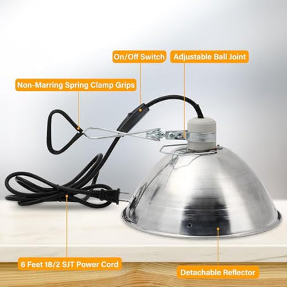 Simple Deluxe 10.5 Inch 2 Pack Clamp Lamp Light with Aluminum Reflector and Ceramic Base, 250-Watt E26 Socket (No Bulb Included) 6 Feet 18/2 SJT Cord - size: 10.5 Inch (250 Watts), style: 2-Pack