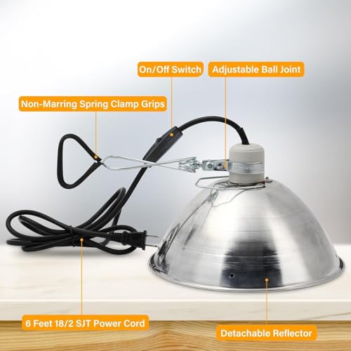 Simple Deluxe Clamp Lamp Light with Ceramic Base, 10.5 Inch Aluminum Reflector and 6 Feet Power Cord for Heat Lamp & Work Light, 1-Pack - size: 10.5 Inch (250 Watts), style: 1-Pack (Ceramics)