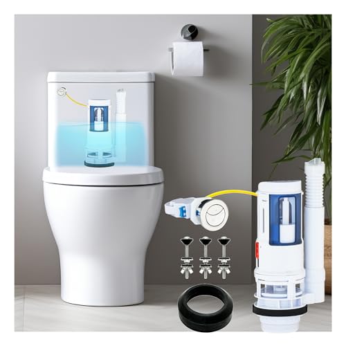 2-Inch Dual Flush Valve Conversion Kit with Push Button for Toilet Repair | UPC and cUPC Listed Water-Saving Replacement, Includes Gasket and Mounting Bolts for Standard 2-Piece Toilets, Plastic - color: White(Button Kit Set)
