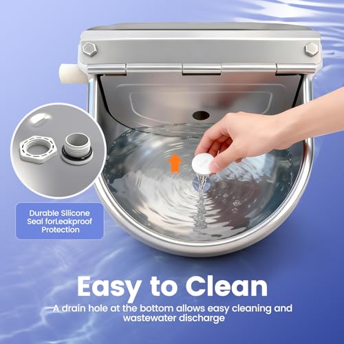 Automatic Dog Water Bowl Dispenser Outdoor, Water Dispenser for Dogs Cats, 304 Stainless Steel Waterer for Large Dogs Chicken Duck Pig Cow Goat, Wall Mountable, with Drainage Hole