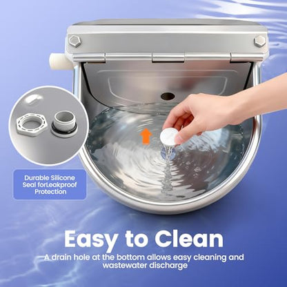 Automatic Dog Water Bowl Dispenser Outdoor, Water Dispenser for Dogs Cats, 304 Stainless Steel Waterer for Large Dogs Chicken Duck Pig Cow Goat, Wall Mountable, with Drainage Hole