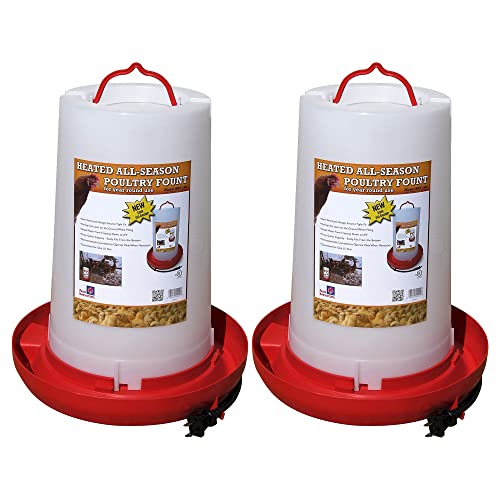 Farm Innovators 2 Pack Heated Chicken Waterer, Poultry Water Fountain, 3 Gallon - color: White, Red, size: 2 Pack