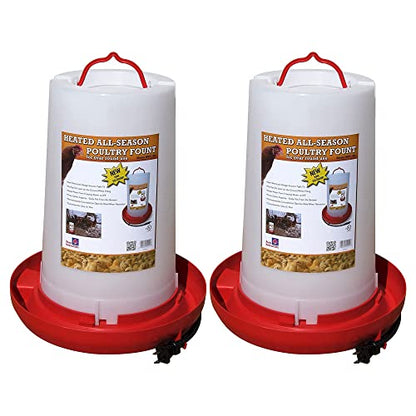 Farm Innovators 2 Pack Heated Chicken Waterer, Poultry Water Fountain, 3 Gallon - color: White, Red, size: 2 Pack