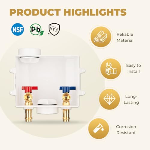 Press Washing Machine Outlet Box with Center Drain, 1/2 Inch Press x 3/4 Inch MHT with Copper Press Connections, Washer Faucet Recessed Box, Press Tool Required for Washer Box - color: PRESS/Regular