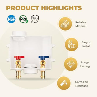 Press Washing Machine Outlet Box with Center Drain, 1/2 Inch Press x 3/4 Inch MHT with Copper Press Connections, Washer Faucet Recessed Box, Press Tool Required for Washer Box - color: PRESS/Regular