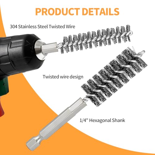 Bore Brush for Drill – 8pcs Stainless Steel Wire Tube Brush in Different Sizes, Twisted Wire Cleaning Brush with 1/4" Hex Shank, bore Brush Copper Pipe Cleaner for Power Drill & Tube Cleaning - style: 8pcs