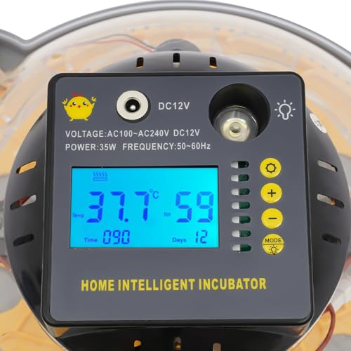 12 Egg Incubator with Automatic Egg Turning & Humidity Control, LCD Display Temp Humidity, Dual Power Ac/Dc with External Battery Cable for Hatching Chicken Duck Eggs Home Farm