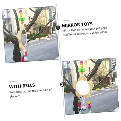 GANAZONO Rooster Chicken Mirror Toy Bell Pendant Interactive Pet Supplies for Cage Enrichment Promotes Curiosity and Activity Random Accessories
