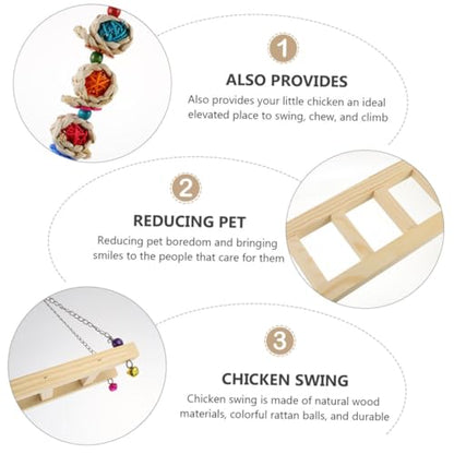 Sosoport Chicken Ladder Swing Perch Wood Stand Toy for Parrots and Birds Natural Wood Construction Rattan Balls Promotes Balance and Exercise for Chickens and Parrots