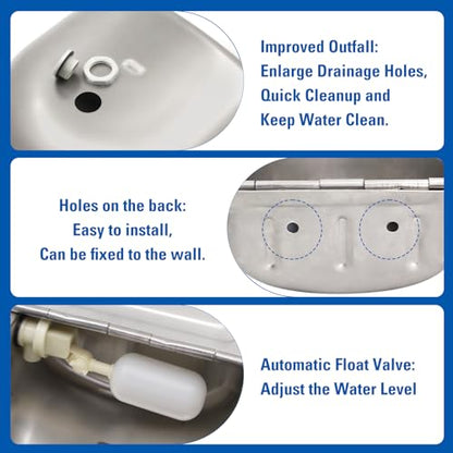 Stainless Steel Automatic Livestock Waterer Dog Waterer Bowl Upgraded Bottom Drain Hole with Water Hose (3/4'') and Float Valve and Two Expansion Screws, for Cattle Horse Goat Sheep Animals Pet