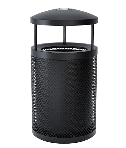 Outdoor Trash Can Commercial, Heavy Duty Large Metal Garbage Can for All Weather Resistant, Garbage Bin Waste Receptacle for Parks, Streets, Patio, Public Spaces (30 Gal-Round-Lid)