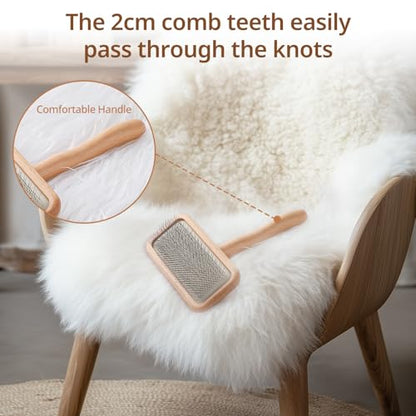 Sheepskin Wool Brush - Carpet Rake Tool for Pet Hair Removal and Household Fabric Care（Black） - color: Black