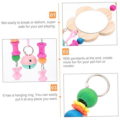Creative Wooden Chicken Hanging Mirror Toy Bell Interactive Rooster and Hen Plaything for Pet Birds for Coop Enrichment and Entertainment
