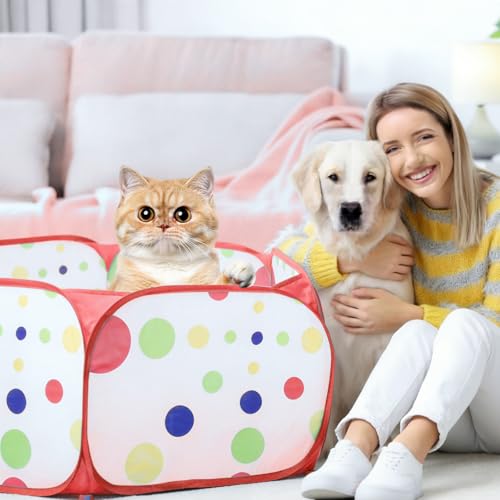Cat Ball Pit, Pop Up Ball Pits Tent，Cat Enrichment Toys，Suitable for Indoor and Outdoor Activities (39.37inches in Diameter,No Ball Included) (Red) - color: Red