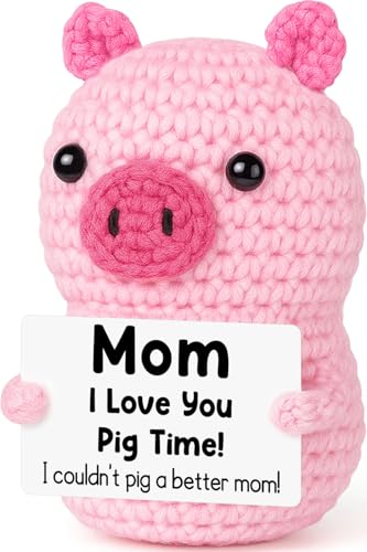 GevGuxLuo Mini Funny Positive Pig Birthday Gift for Mom from Daughter Son | Handmade Crochet Animals Gifts for Mothers Day, I Love You Mum Small Present for Mother in Law Step Mom Cute Decor - style: Mom