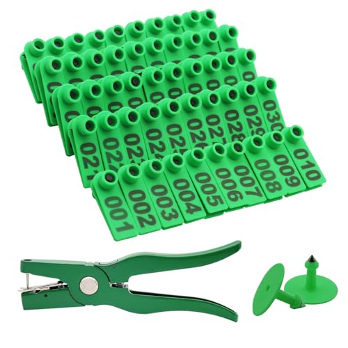 Sheep Ear tag Plier &001-100 Numbered Ear Tags for Goat Pins(Green) - color: Green
