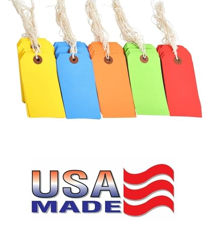 100 Tags 4 3/4" x 2 3/8" Size 5 Colored Inventory Shipping Hang Tag with String by Gitway