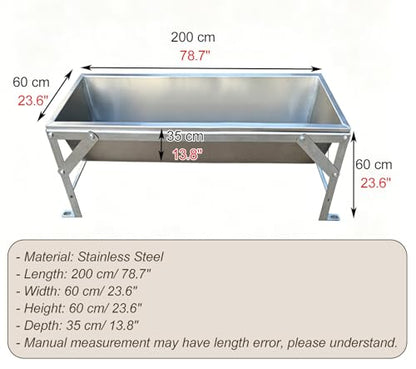 Anti-waste Livestock Hay Feeder, High Capacity Pasture Feeding Equipment for Poultry, Pasture Horse Trough with Stainless Steel Bracket(200x60xH60cm/78.7x23.6x23.6in) - size: 200x60xH60cm/78.7x23.6x23.6in