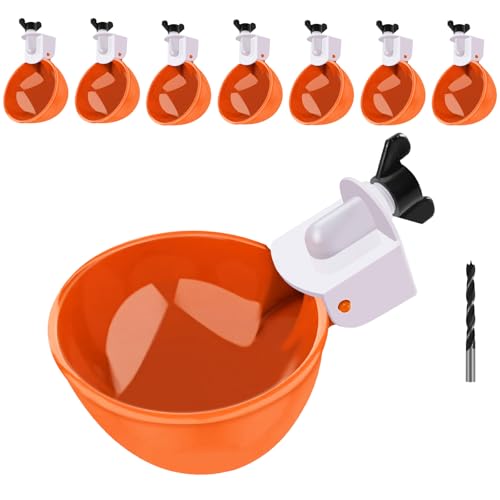 Chicken Waterer Cups, 8 Packs Orange Large Chicken Watering Cups, Automatic Chicken Water Cups, Tee Fittings Poultry Feeder Cups Suitable for Chicken, Duck, Goose, Turkey with Mounting Hole Opener - color: Orange