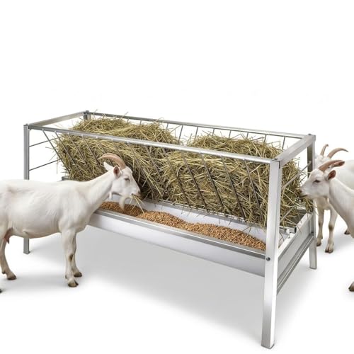 Goat Hay Feeder, 92 Gallons Large Capacity Goat Feeder, Stainless Steel Hay Feeder for Goats with Durable Frame, Deeper Feeding Pan for Goats, Sheep, Horse, Silver (Stainless Steels) - style: Stainless Steels