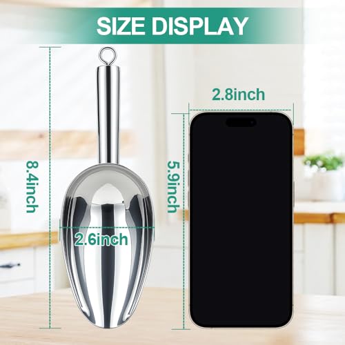 6 Oz Upgraded & Thickened Stainless Steel Ice Scoop, Kitchen Scooper for Ice Maker, Freezer, Bucket, Bar, Wedding, Pet Food - Sturdy, Rust-Resistant, Dishwasher-Safe