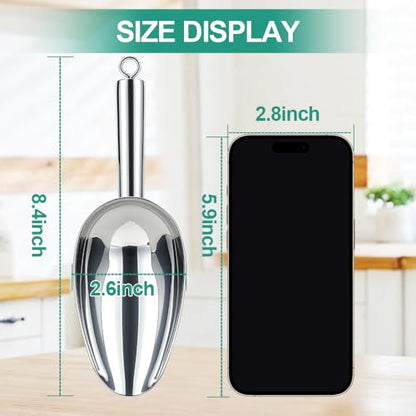 6 Oz Upgraded & Thickened Stainless Steel Ice Scoop, Kitchen Scooper for Ice Maker, Freezer, Bucket, Bar, Wedding, Pet Food - Sturdy, Rust-Resistant, Dishwasher-Safe