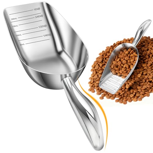 Stainless Steel Dog Food Scoop 1 Cup, Metal Pet Food Scoop With Measuring Lines (Cup/Ml), Dog Food Measuring Scoop For Dogs, Cats, And Kitchen Use, Dishwasher Safe