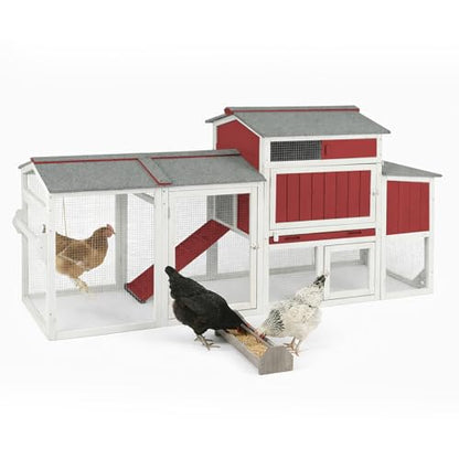 Chicken Coop with Run, Weatherproof Mobile Chicken Tractor Hen House with Wheels, Nesting Box, Roosting Bars, Pull-Out Tray, Asphalt Waterproof Roof & Fun Swing for Chickens Quails Red - color: Red