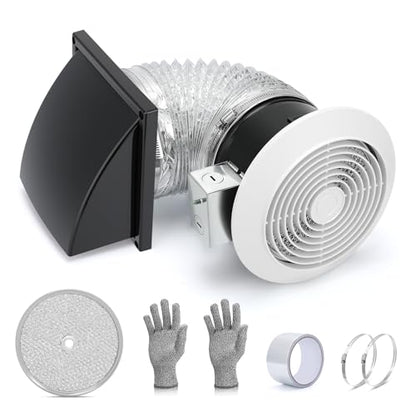 512M 6-Inch Through Wall Exhaust Fan, 80 CFM High Airflow & Quiet 4.0 Sones Operation – Bathroom Exhaust Fan & Wall Vent Fan | Retractable Duct for Efficient Venting with Aluminum Grease Filter