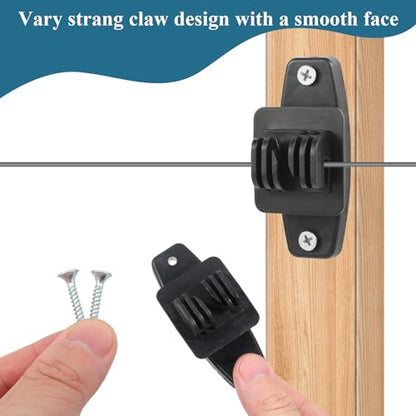 Electric Fence Insulators for Wood Post Claw Black, 100 Set | 3.35" UV-Stabilized Plastic Insulators Accessories with 200 Screws for Wire Polywire Poly Rope Fencing on Farms