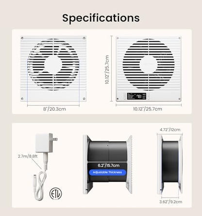 KOVIET 8" Room to Room Ventilation Fan with Remote, Quiet Reversible Through the Wall Air Transfer Fan, 10-Speed Smart Exhaust Vent, Temperature Control, ETL Certified for Bedroom, Kitchen, Laundry