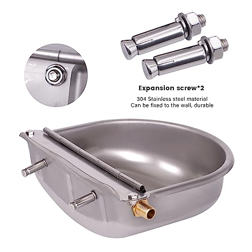1 Gal Extra Large Automatic Horse Waterer Stainless Steel Dog Water Bowl Dispenser with Brass Float Valve Auto Fill Livestock Water Trough for Dogs Chicken Farm Animal