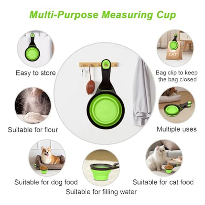 Collapsible Silicone Dog Food Scoop Foldable Pet Food Measuring Cup with Bag Clip 3 in 1 Multi-Function Silicone Dog Food Scooper (Green, Large) - color: Green, size: Large