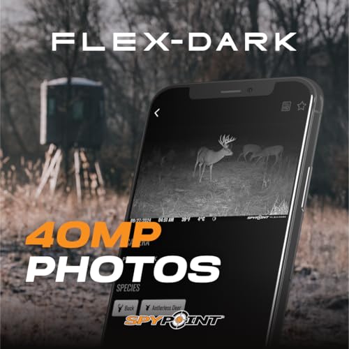 SPYPOINT Flex-Dark Cellular Trail Camera, 40MP Photos, 1080p Video + Sound, No-Glow Game Camera, Hunting Night Vision, Motion Activated,100ft Detection, No WiFi Needed Trail Cam - color: Camera only, size: Pack of 1