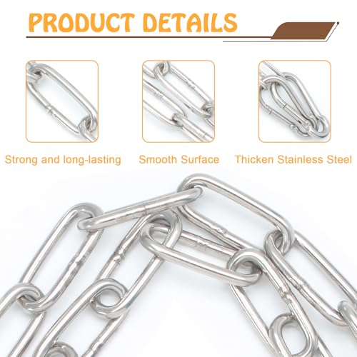 Biaungdo 20 Inch Gate Chain Lock, Chain Link Lock Fence Gate Latch with Carabiner, Stainless Steel Chain Link Gate Lock for Outdoor Fence, Livestock Gate, Yard