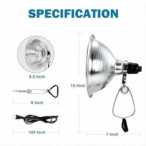 EP Clamp Lamp Light with Detachable 8.5 Inch Aluminum Reflector, 150 Watt E26 Socket (No Bulb Included), 10 Foot 18/2 SPT-2 Cord Cord, 1 Pack - size: 10