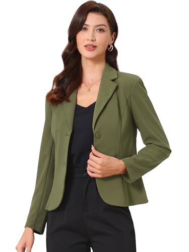 Allegra K Women's Work Office Blazer Stretch Lapel Collar Long Sleeve Jacket Suit Blazer - color: Army Green-1, size: Small