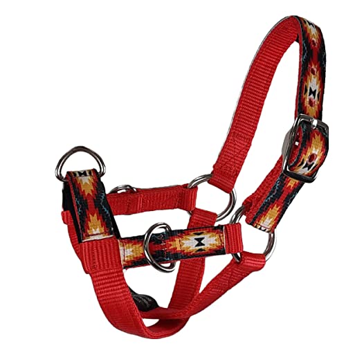 Tahoe Tack Nylon Overlay Sheep and Goat Training Halter with Padded Noseband - 6 Month Warranty - color: Red Aztec, size: Small Sheep/Goat