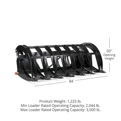 Titan Attachments 84" Extreme Root Grapple Rake Attachment, Universal Quick Tach Connection, Twin 3,000 PSI Cylinders, Replaceable Forged Steel Teeth, Tractor Accessories - style: 84 in.