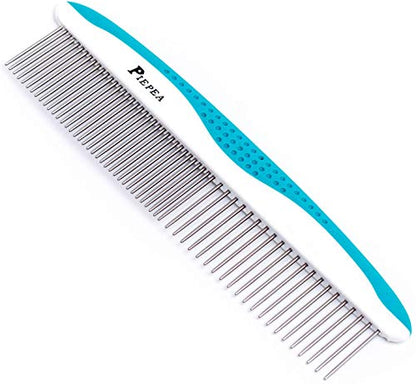 Pet Comb, Stainless Steel Teeth Comb for Dogs & Cats, Pet Hair Comb for Home Grooming Kit, Removes Knots, Mats and Tangles, 7 1/4"